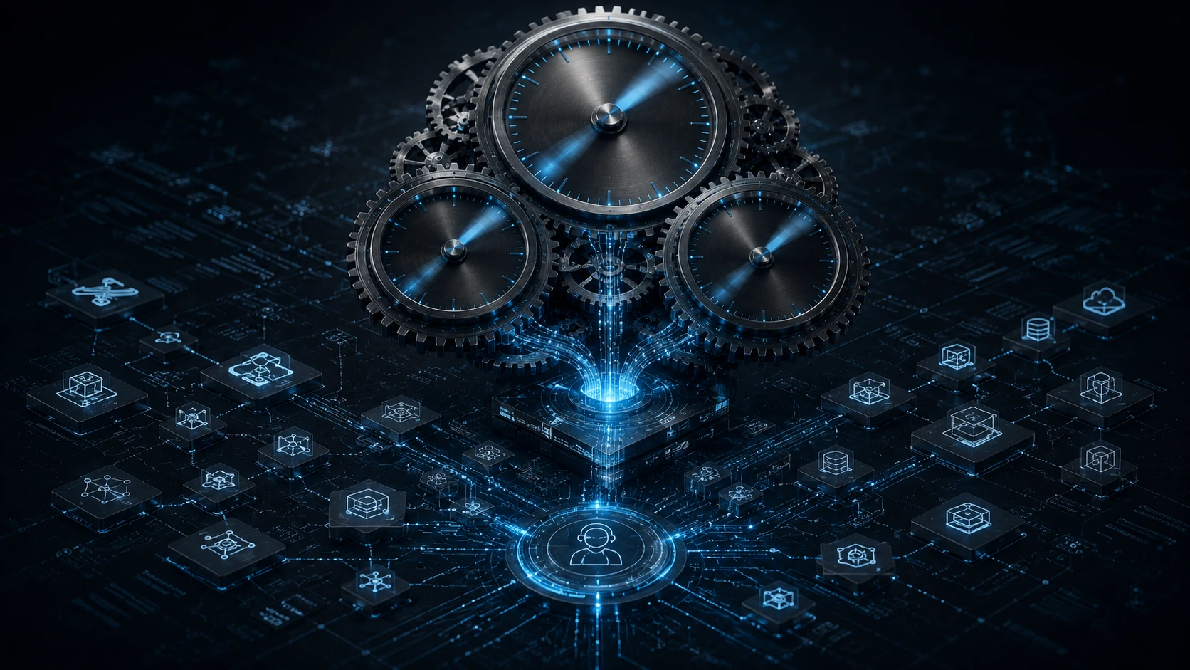 Three clocks side by side running at different speeds, representing the exploit clock, the vendor-release clock and the AI-agent clock all converging on enterprise application support.