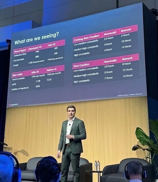 Bradley Hunt presenting AI metrics on stage